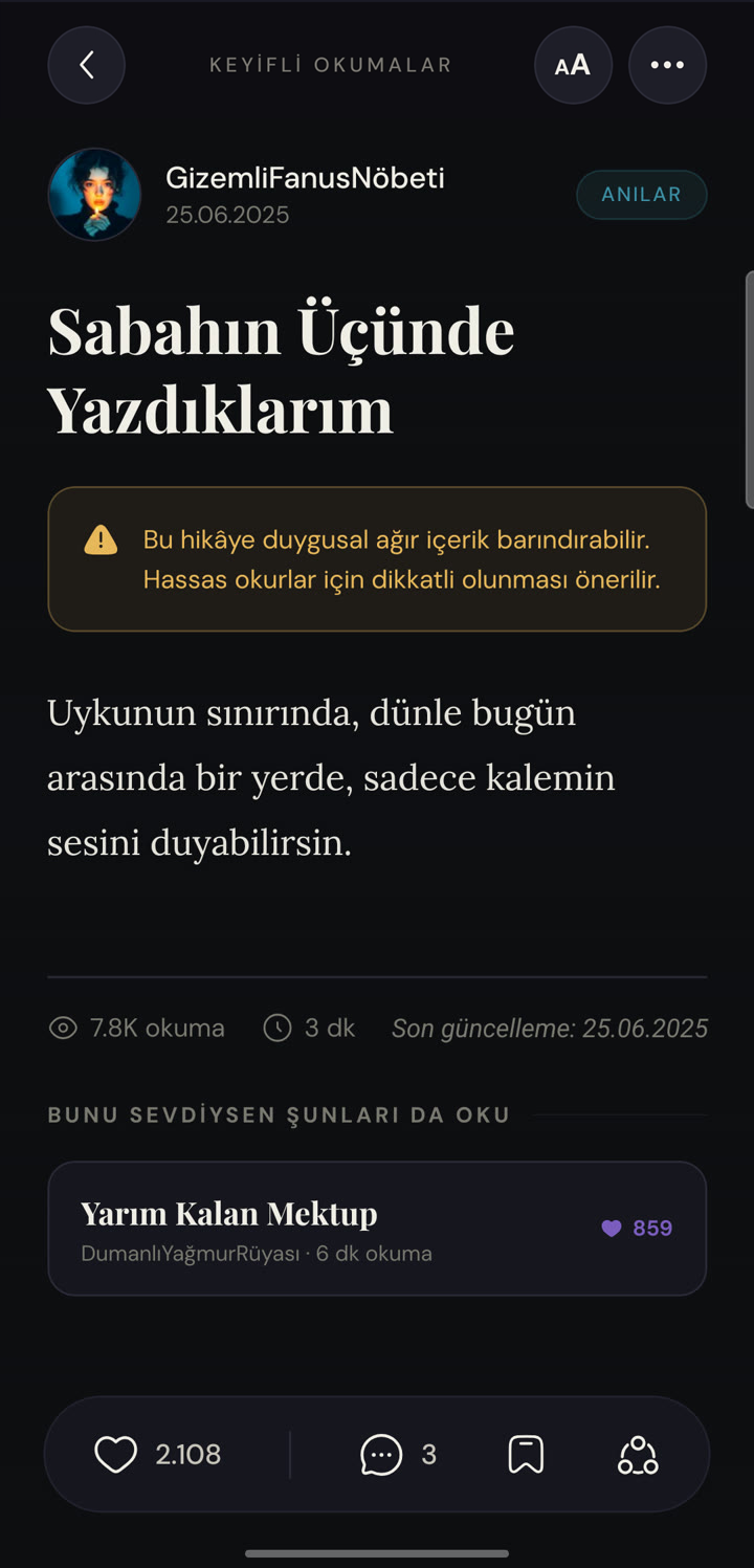 Hikâye okuma ekranı